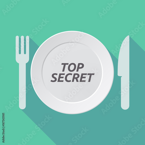 Long shadow tableware with    the text TOP SECRET