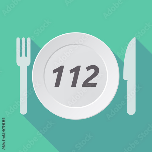 Long shadow tableware with the text 112