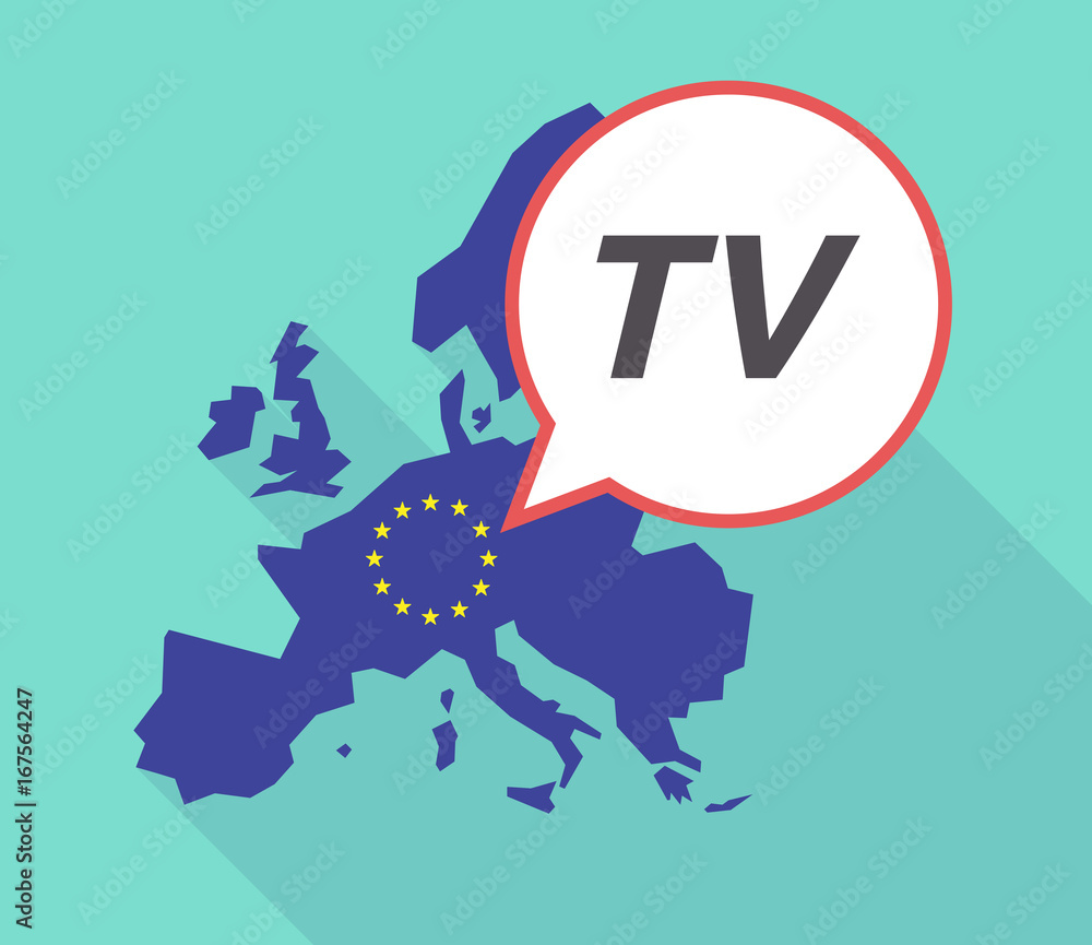 Long shadow EU map with the text TV Long shadow EU map with the text TV