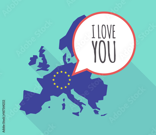 Long shadow EU map with the text I LOVE YOU