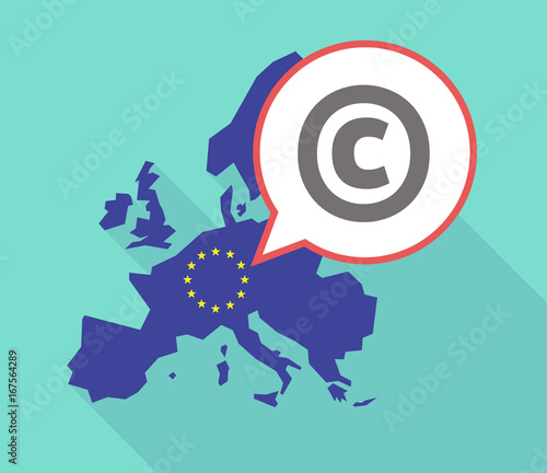 Long shadow EU map with    the  copyright sign