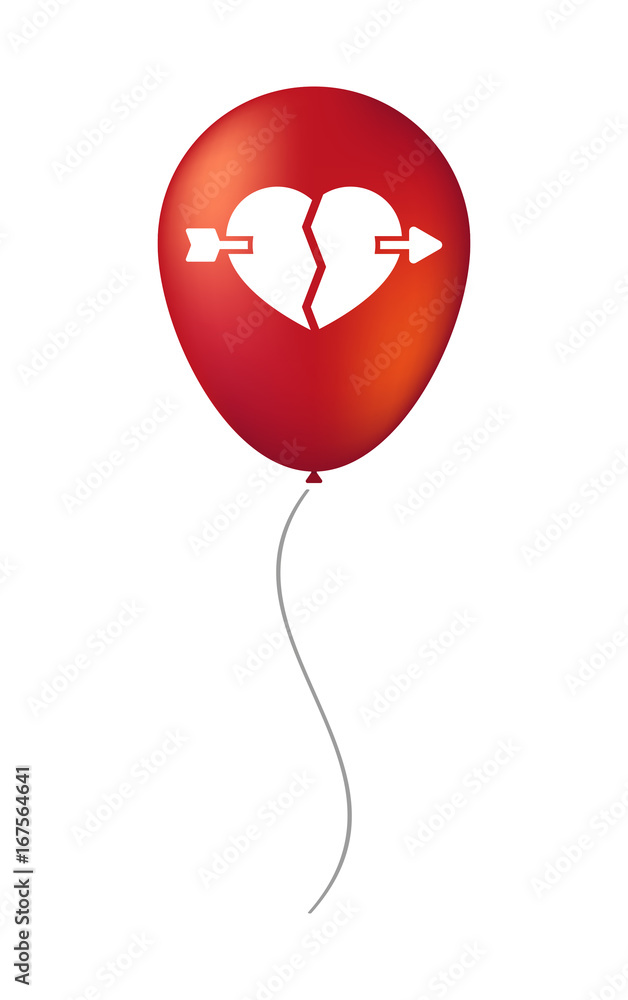 Isolated balloon with  a broken heart pierced by an arrow