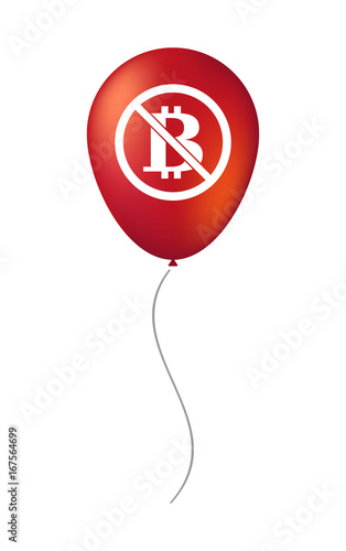 Isolated balloon with  a bitcoin sign  in a not allowed signal
