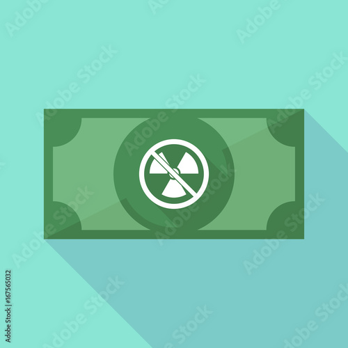 Long shadow bank note with  a radioactivity sign  in a not allowed signal