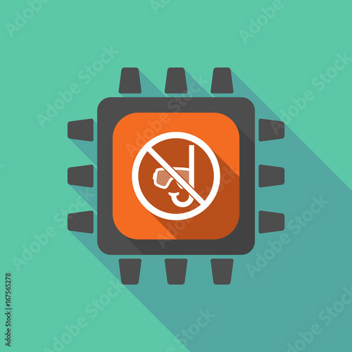 Long shadow cpu with  a diving glasses and a snorkel  in a not allowed signal