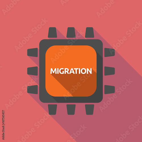 Long shadow cpu with  the text MIGRATION