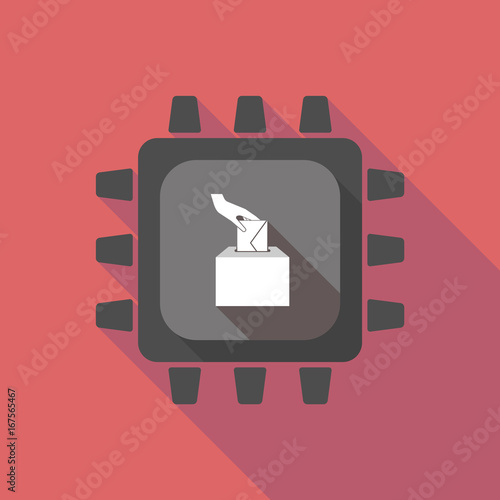 Long shadow cpu with  a hand inserting an envelope in a ballot box