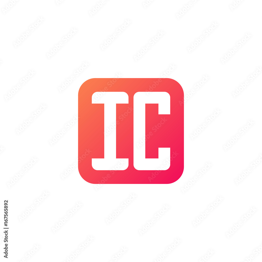 Initial letter IC, rounded letter square logo, modern gradient red color	
 
