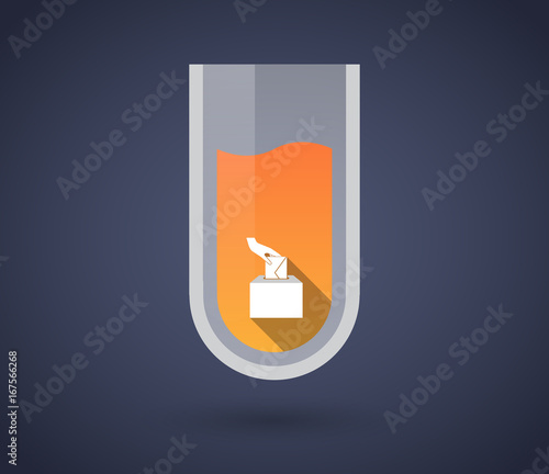 Chemical test tube with  a hand inserting an envelope in a ballot box