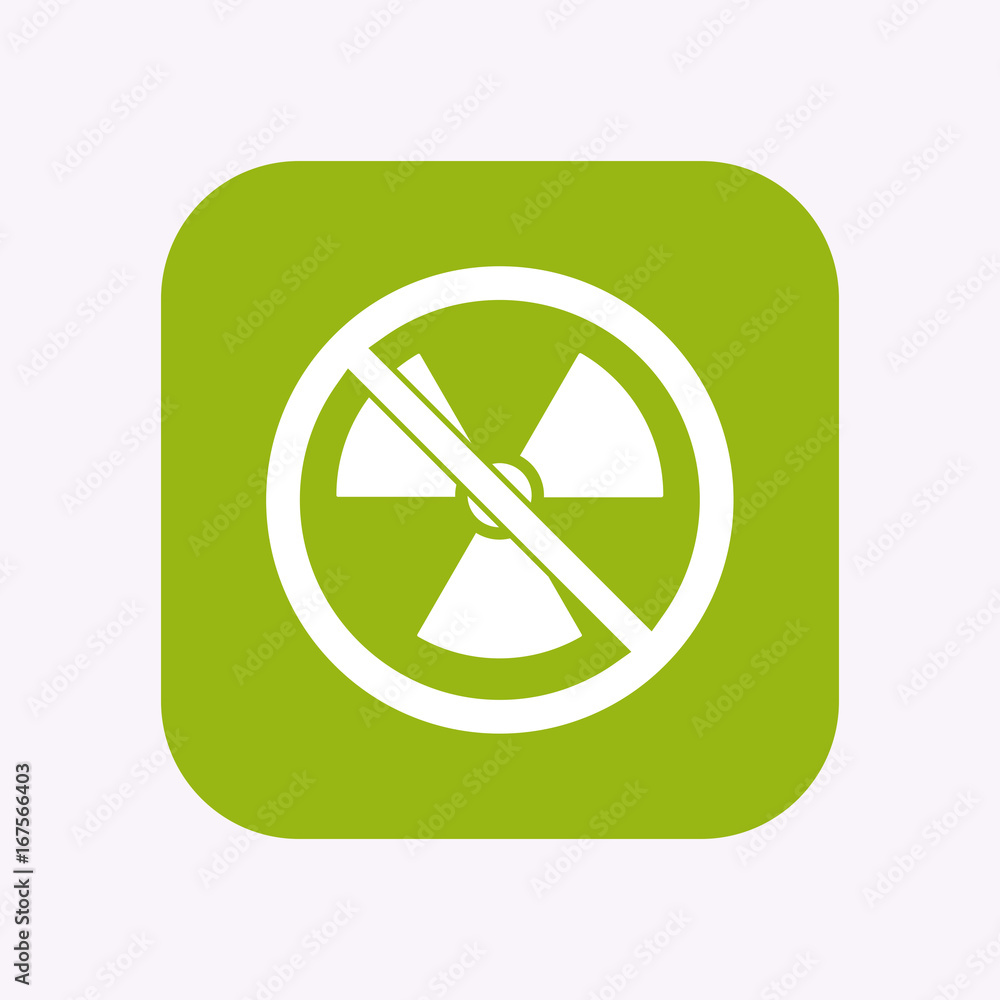 Isolated button with a radioactivity sign in a not allowed signal Isolated button with a radioactivity sign in a not allowed signal