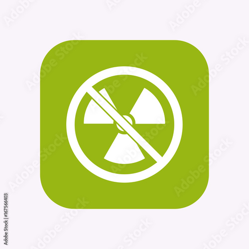 Isolated button with  a radioactivity sign  in a not allowed signal