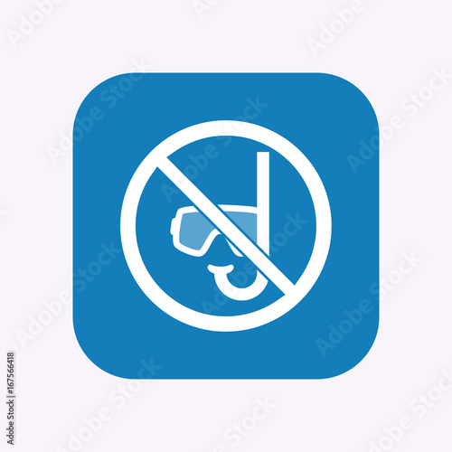Isolated button with  a diving glasses and a snorkel  in a not allowed signal