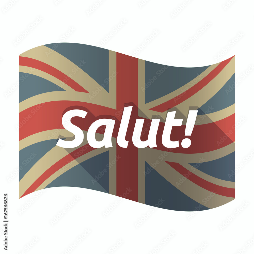 Obraz premium Isolated UK flag with the text Hello! in the French language