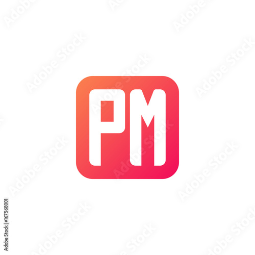 Initial letter PM, rounded letter square logo, modern gradient red color	
 
