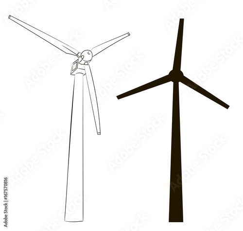 illustration windmill silhouette and outline