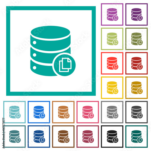 Copy database flat color icons with quadrant frames