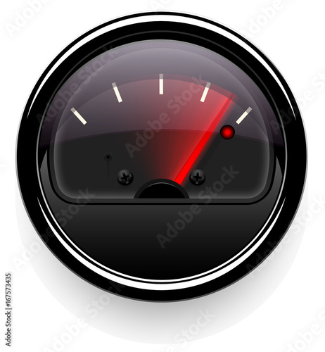 Analog indicator with an arrow. The device is a level or pressure display. Dark disign.