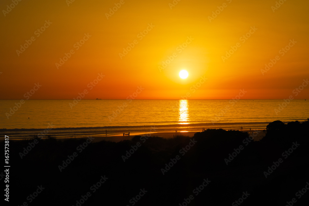 Silhouettes at sunset on the beach of La Barrosa, Sancti Petri, Cadiz, Spain Silhouettes at sunset on the beach of La Barrosa, Sancti Petri, Cadiz, Spain