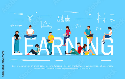 People with tablet pc and laptops are engaged in distance learning on the Internet