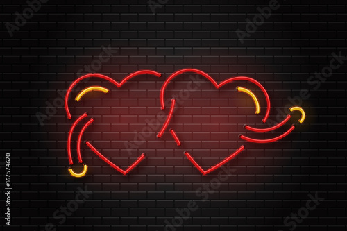 Vector realistic isolated neon erotic sign of hearts for decoration and covering on the wall background.