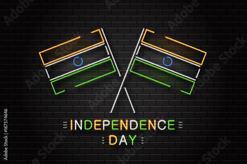 Vector realistic isolated neon sign for 15th August India Independence Day for decoration and covering on the wall background.