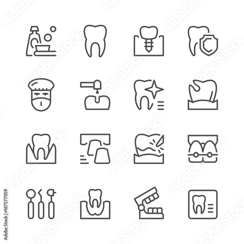 Set of dental related line icons