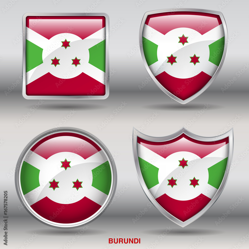 Flag of Burundi in 4 shapes collection with clipping path Flag of Burundi in 4 shapes collection with clipping path