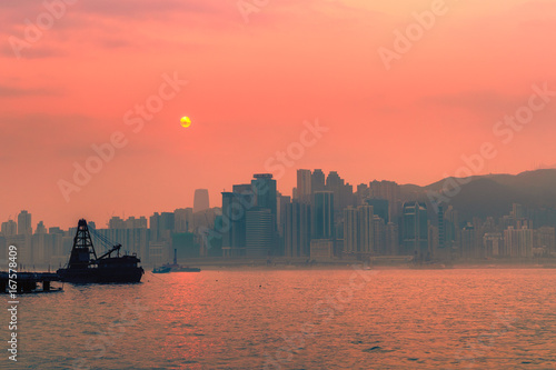 Hong Kong city view from peak at sunrise