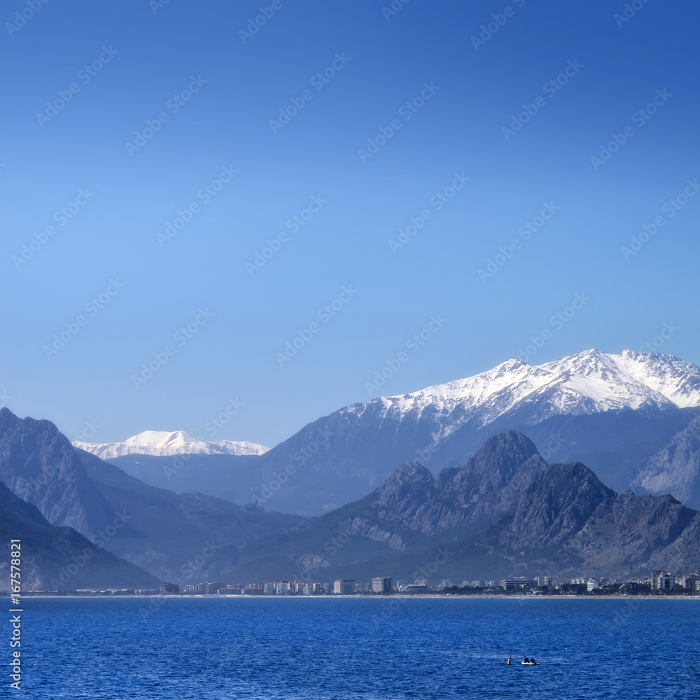 mountains  over clear blue sky