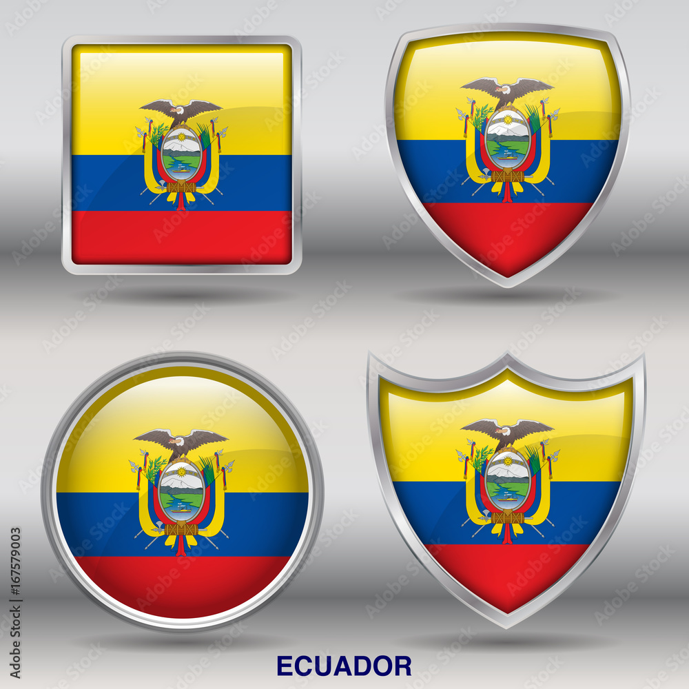 Flag of Ecuador in 4 shapes collection with clipping path Flag of Ecuador in 4 shapes collection with clipping path