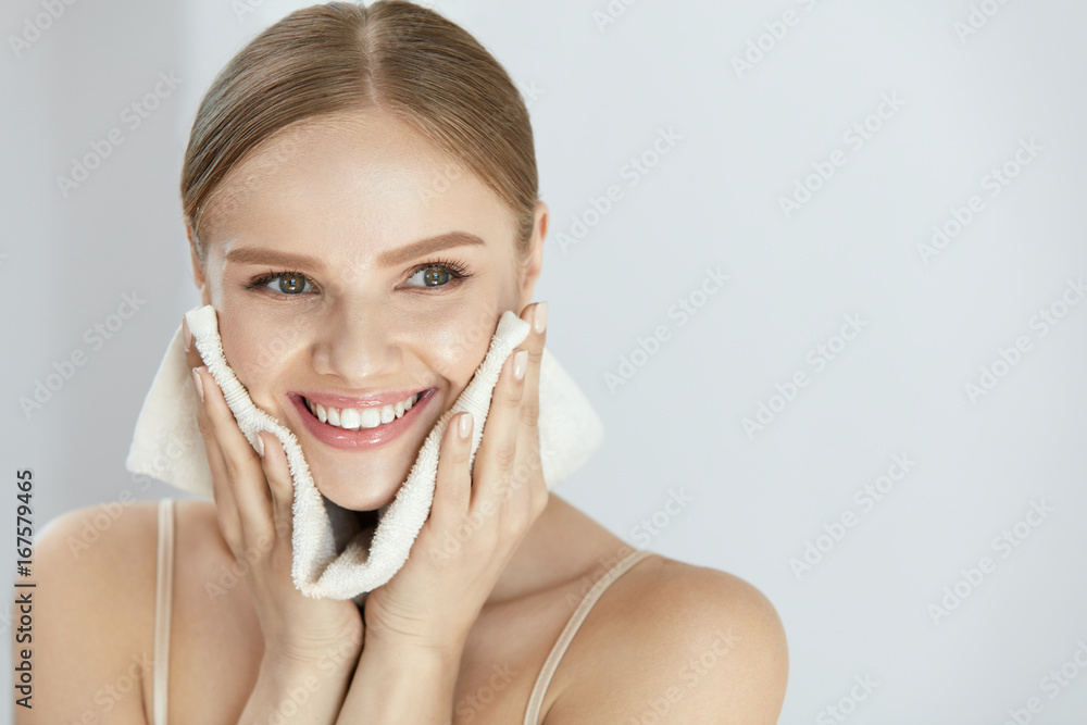 Cleaning Face Skin. Beautiful Happy Girl Washing Face Cleaning Face Skin. Beautiful Happy Girl Washing Face