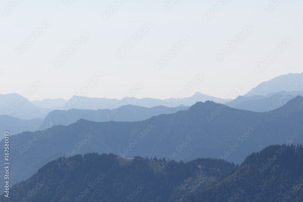 Fototapeta premium Mountain Peaks in Bavaria, panorama view from Mt. Hochfelln