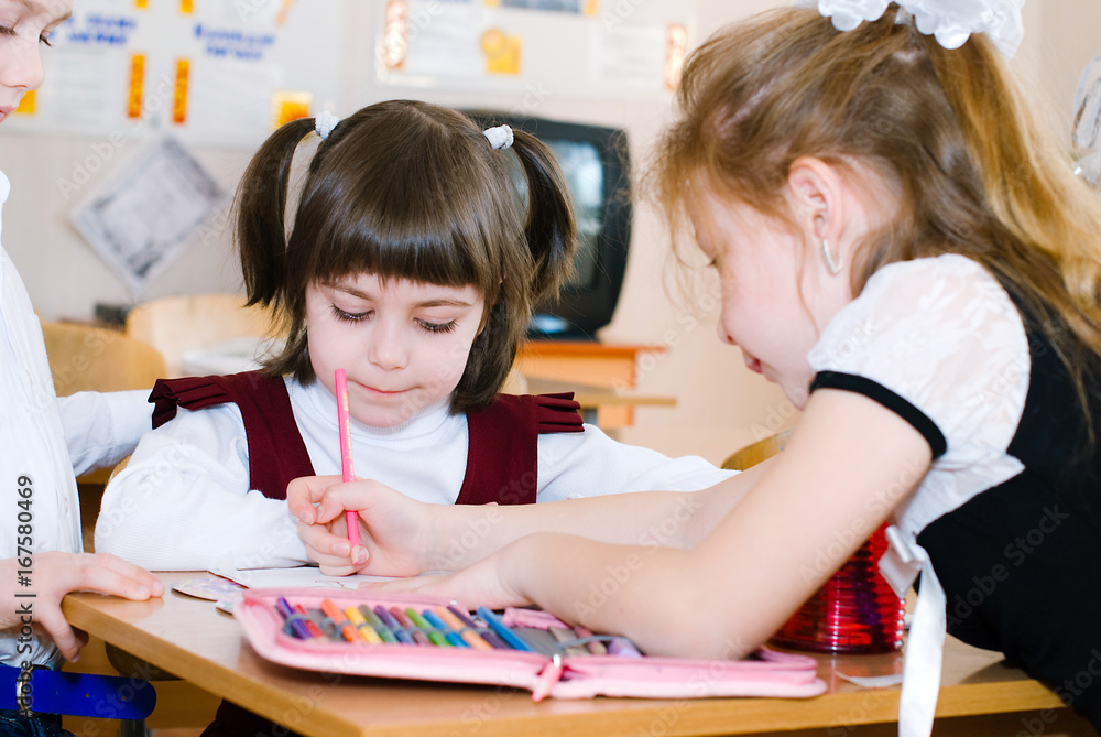 Education concept - School Students at the class - Back to school Stock ...