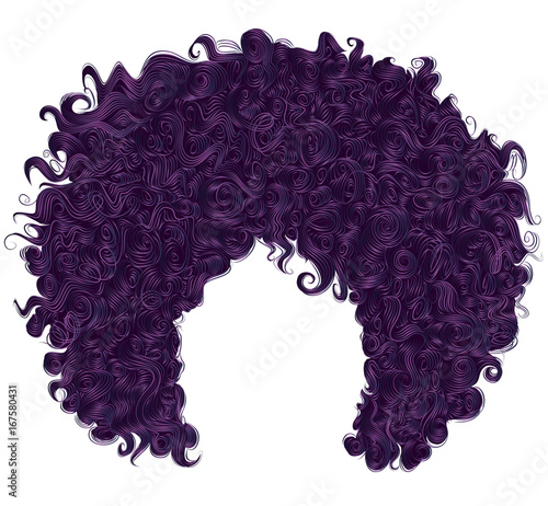 trendy curly purple  hair  . realistic  3d . spherical hairstyle . fashion beauty style .