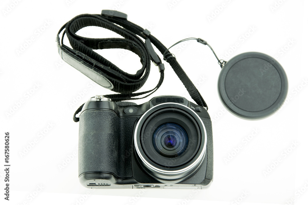 top view of camera on white background. top view of camera on white background.