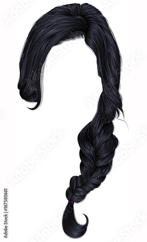 trendy women hairs brunette black colour . plait .  fashion beauty style .
