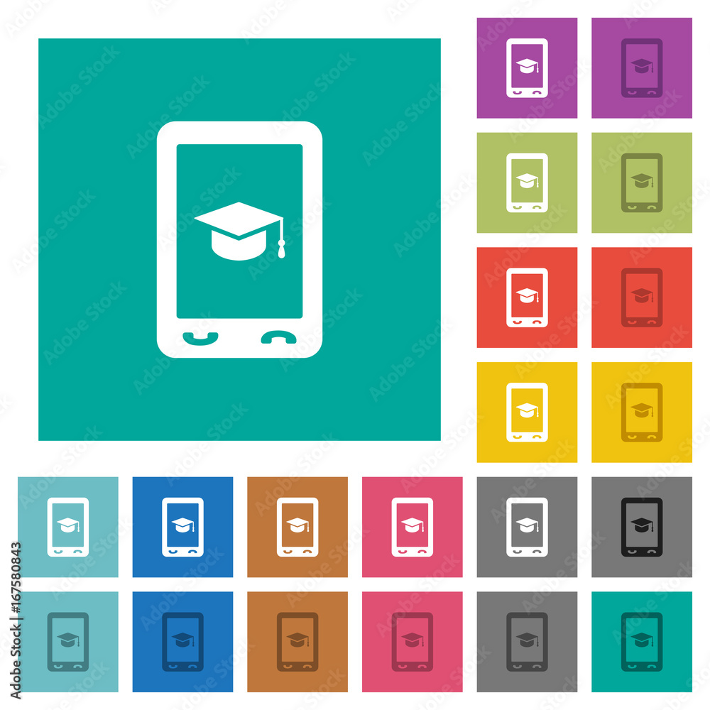 Mobile learning square flat multi colored icons Mobile learning square flat multi colored icons