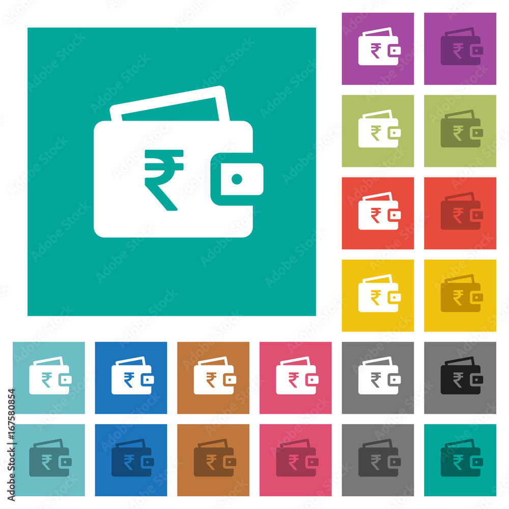 Indian Rupee wallet square flat multi colored icons Indian Rupee wallet square flat multi colored icons