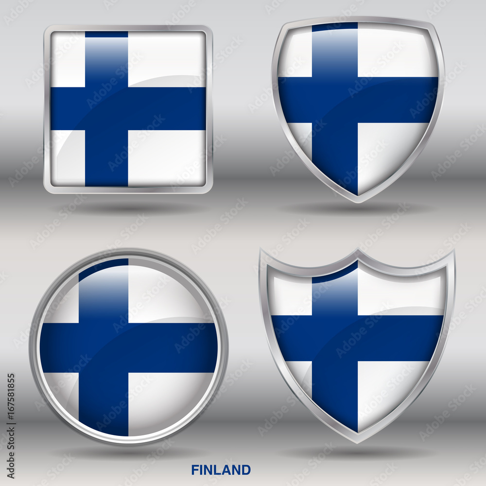 Flag of Finland in 4 shapes collection with clipping path Flag of Finland in 4 shapes collection with clipping path