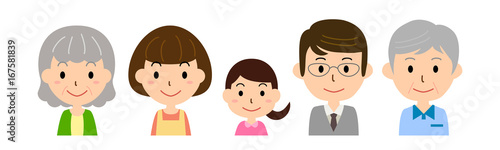 三世代　家族（祖父母、両親、娘）