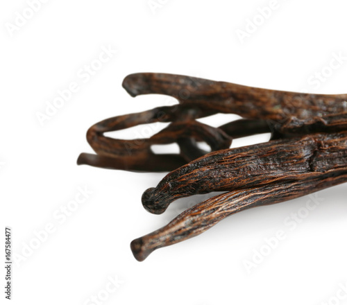 Vanilla pods on white background