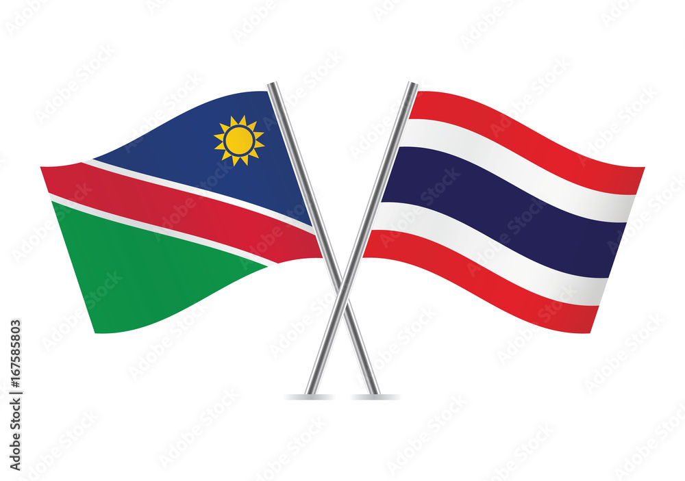 Namibia and Thailand flags.Vector illustration.