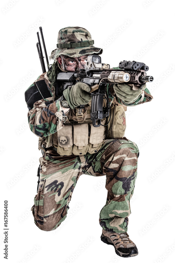 Camouflaged Sniper in the Forest Stock Image - Image of enemy