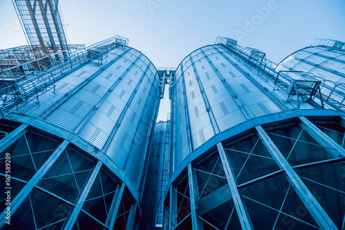 Modern silos for storing grain harvest. Agriculture.