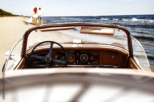 Photography retro car on beach