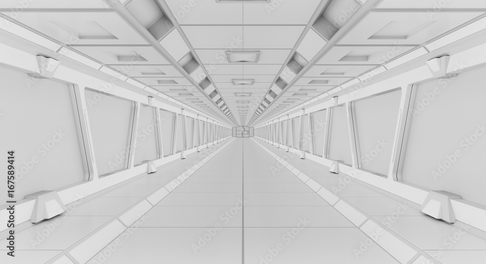 Bright futuristic spaceship corridor 3D rendering Bright futuristic spaceship corridor 3D rendering