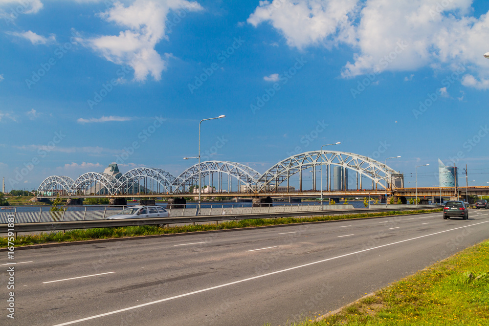 Fototapeta premium Railway Bridge in Riga, Latvia