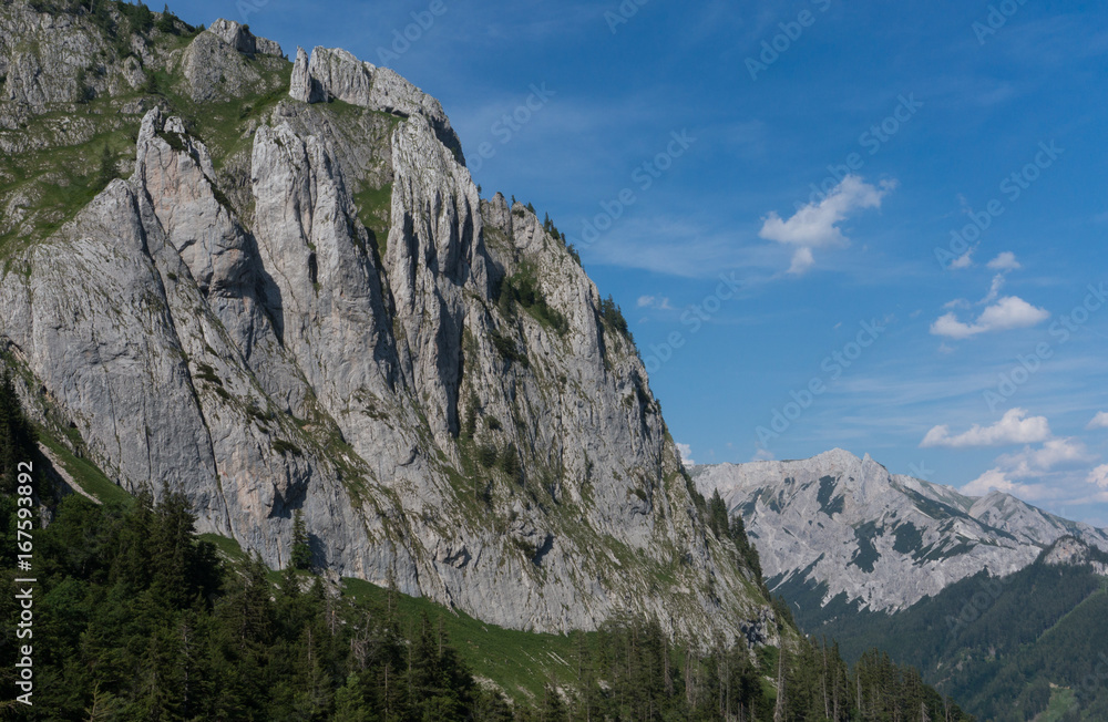 Massive rock formations in the Austrian Alps