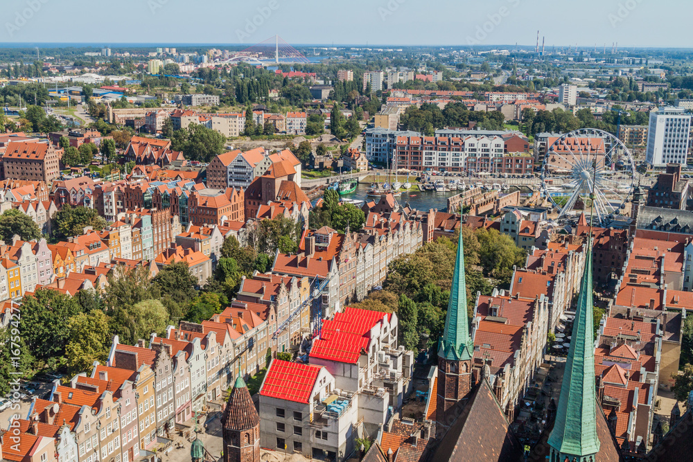 Obraz premium Aerial view of Gdansk, Poland. Taken from the tower of St. Mary's Church.