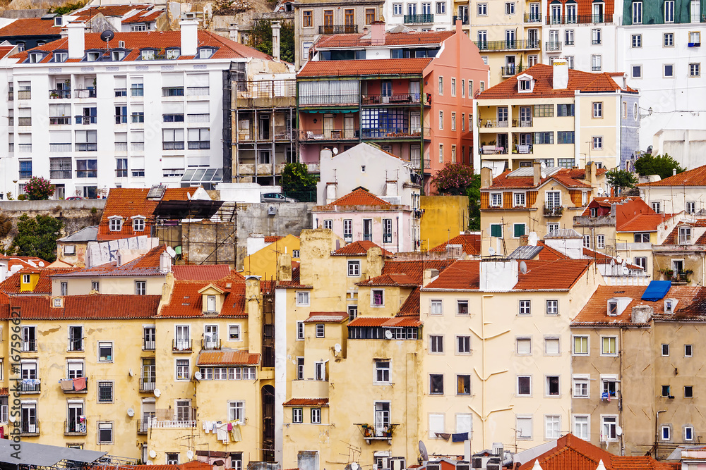 Facades of houses in Lisbon, Portugal